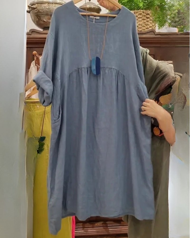 Plus Size Linen Maxi Dress – Loose 3/4 Sleeve Casual Dress with Pockets - Seldom Seen Styles