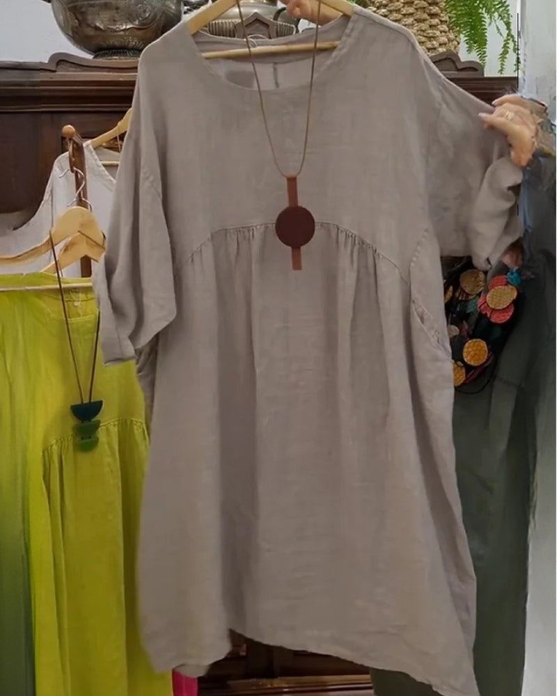 Plus Size Linen Maxi Dress – Loose 3/4 Sleeve Casual Dress with Pockets - Seldom Seen Styles