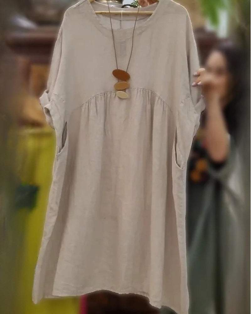 Plus Size Linen Maxi Dress – Loose 3/4 Sleeve Casual Dress with Pockets - Seldom Seen Styles