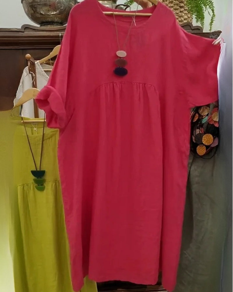 Plus Size Linen Maxi Dress – Loose 3/4 Sleeve Casual Dress with Pockets - Seldom Seen Styles