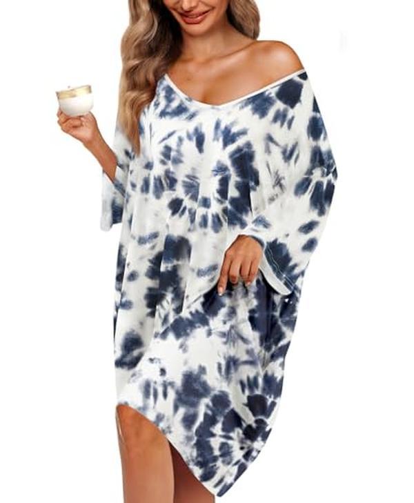 Plus Size Nightgown for Women V-Neck Sleep  Dress Pjs Lounge Short Sleeves Sleepwear With Pocket Fit S-5XL Pajamas Elastic Loungewear Breathable Fabric - Seldom Seen Styles