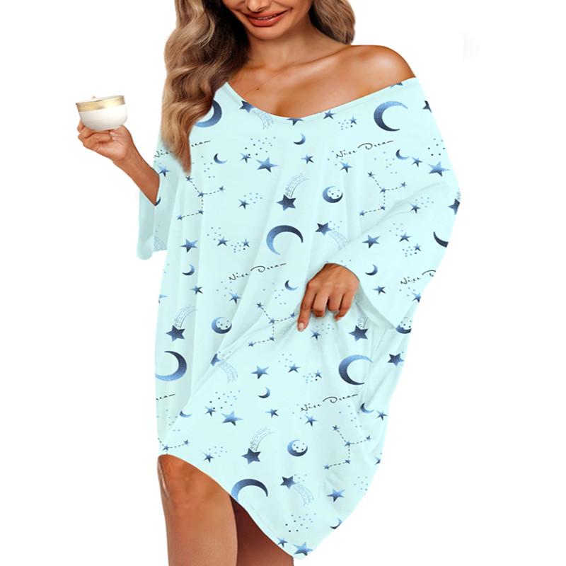 Plus Size Nightgown for Women V-Neck Sleep  Dress Pjs Lounge Short Sleeves Sleepwear With Pocket Fit S-5XL Pajamas Elastic Loungewear Breathable Fabric - Seldom Seen Styles