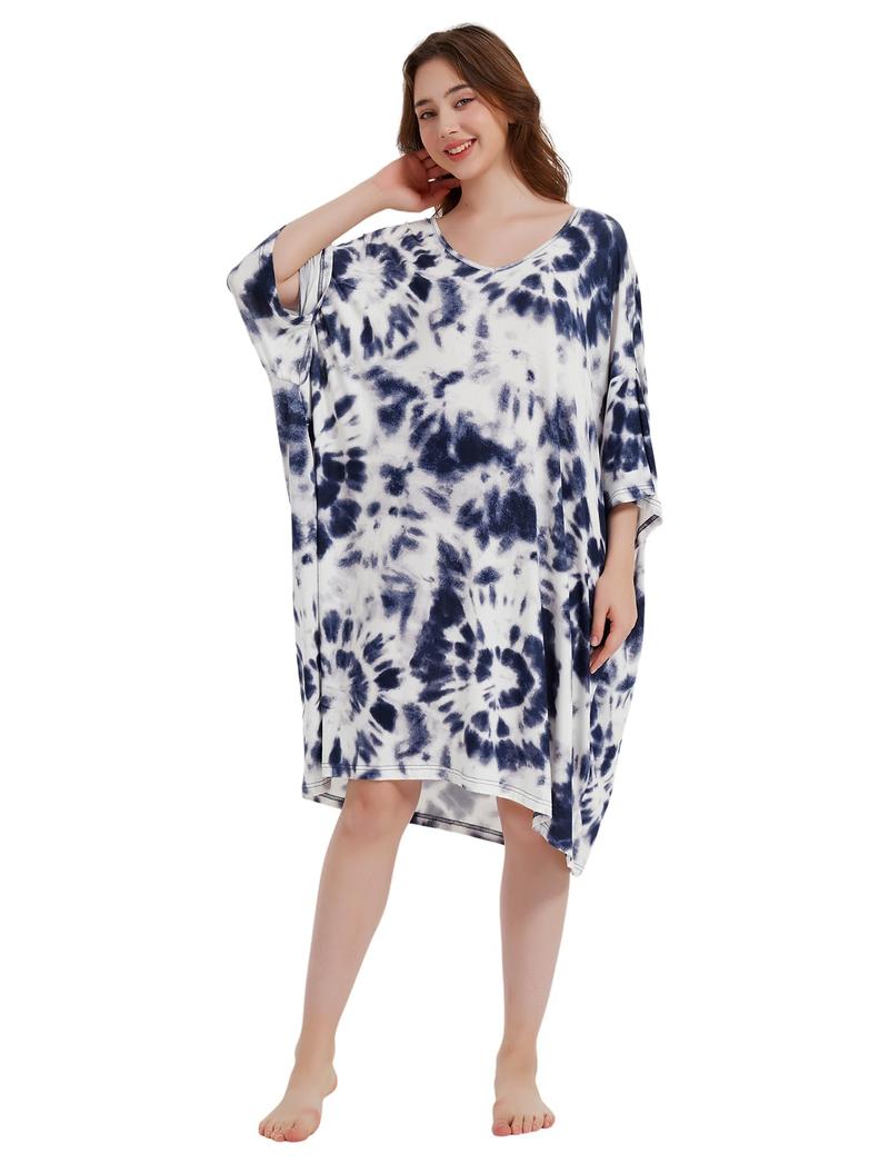 Plus Size Nightgown for Women V-Neck Sleep  Dress Pjs Lounge Short Sleeves Sleepwear With Pocket Fit S-5XL Pajamas Elastic Loungewear Breathable Fabric - Seldom Seen Styles