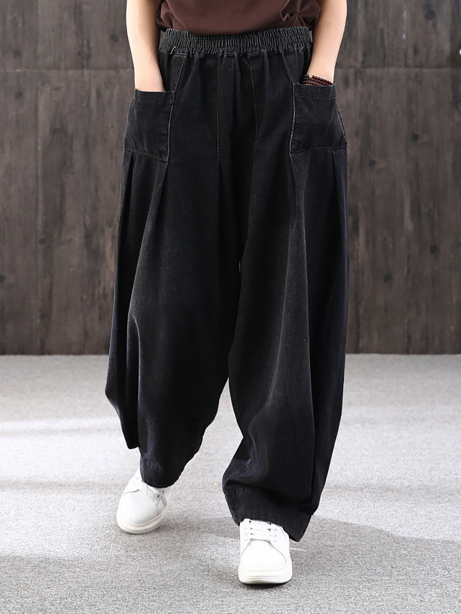 Plus Size - Simple Pure Color Loose Denim Jeans - Seldom Seen Styles