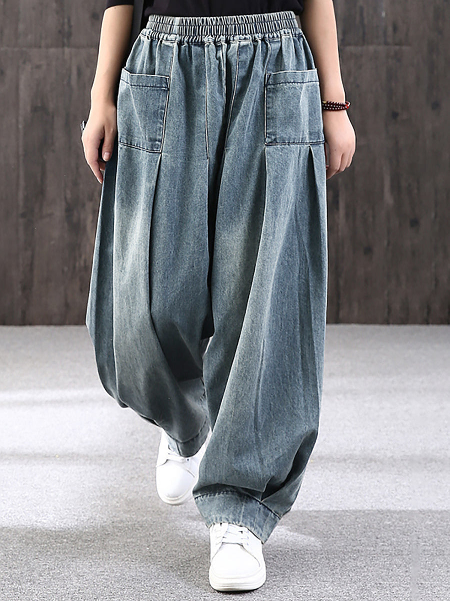 Plus Size - Simple Pure Color Loose Denim Jeans - Seldom Seen Styles