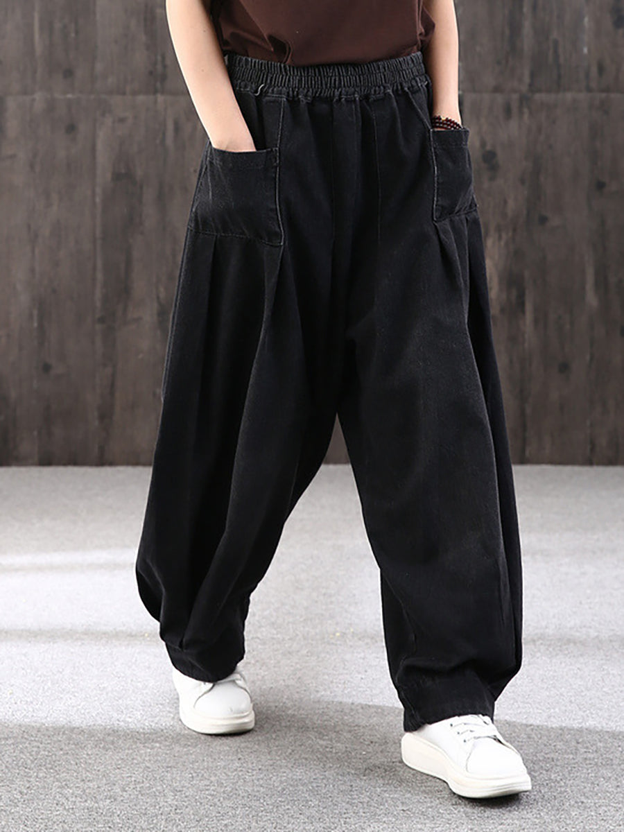 Plus Size - Simple Pure Color Loose Denim Jeans - Seldom Seen Styles