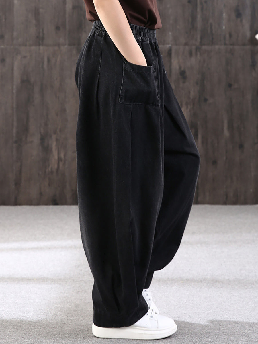 Plus Size - Simple Pure Color Loose Denim Jeans - Seldom Seen Styles