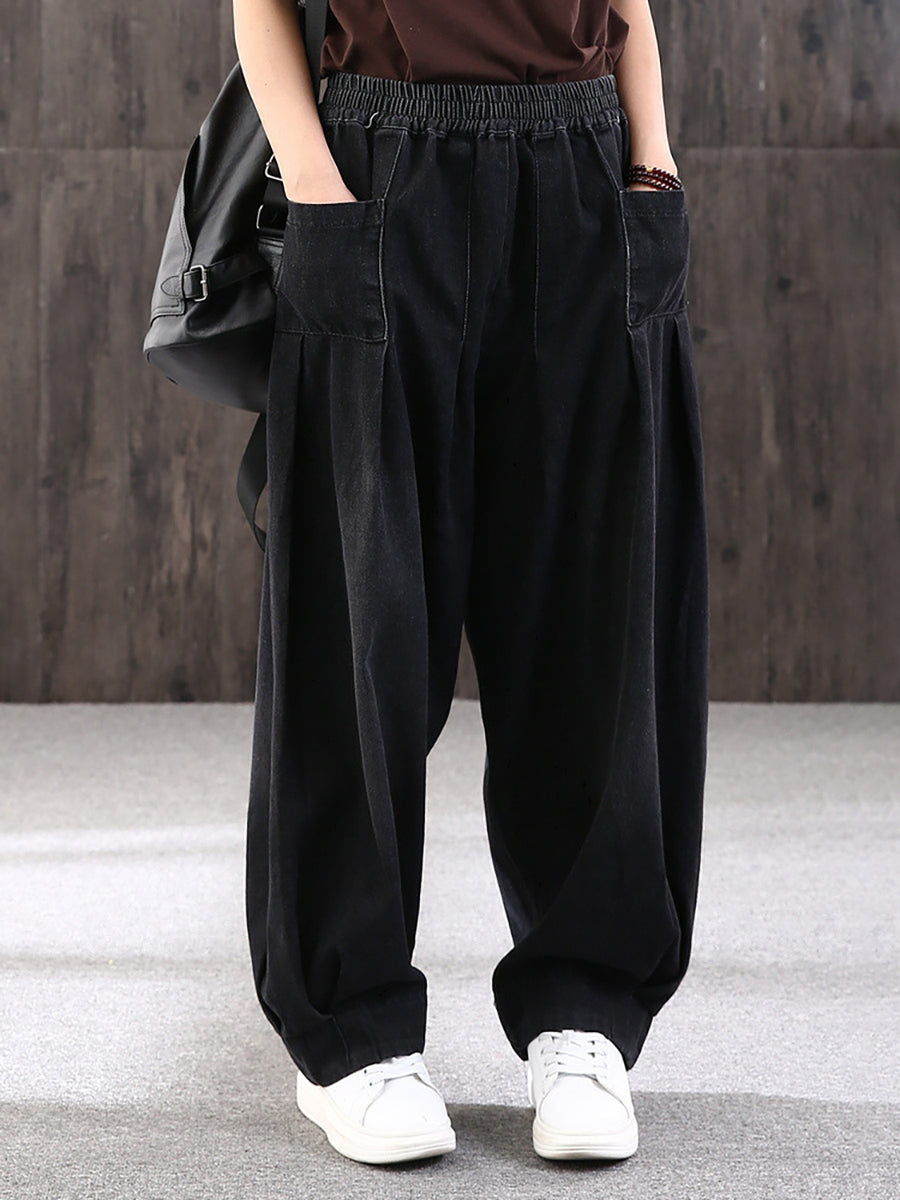 Plus Size - Simple Pure Color Loose Denim Jeans - Seldom Seen Styles