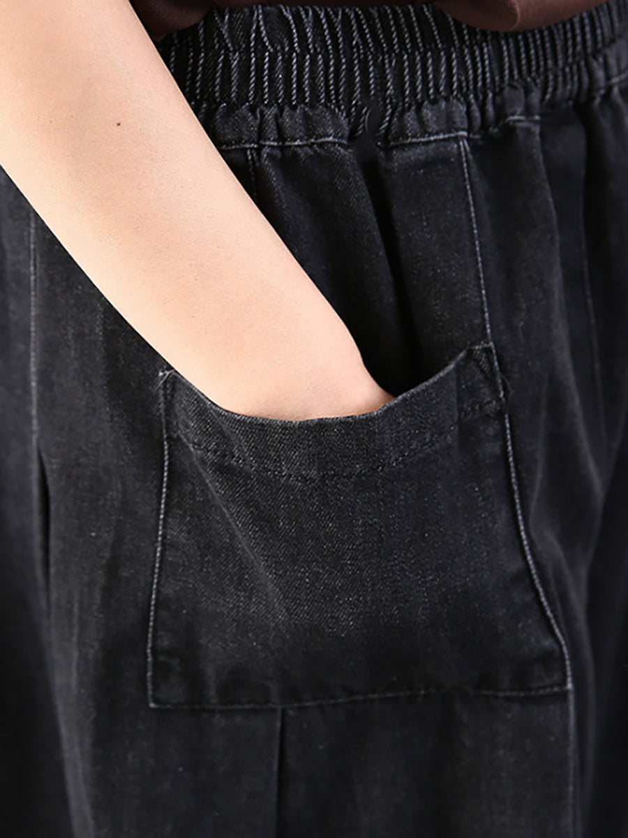 Plus Size - Simple Pure Color Loose Denim Jeans - Seldom Seen Styles