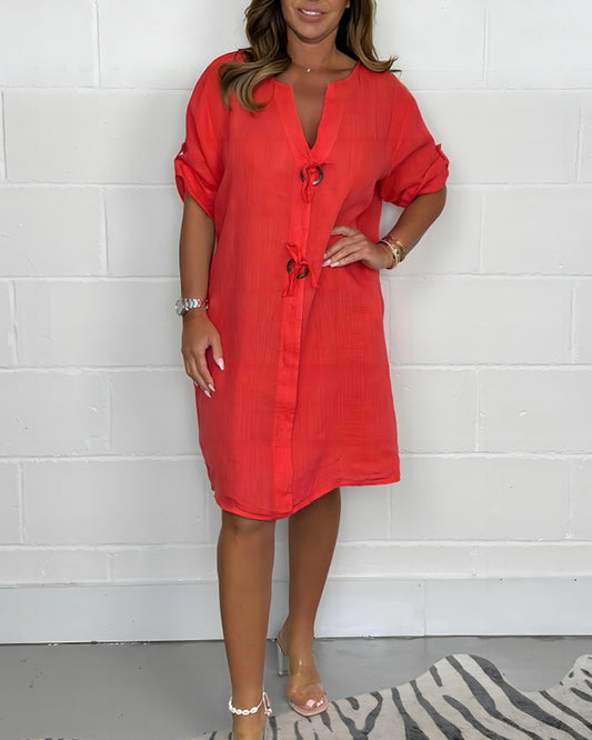 Plus Size Tunic Dress for Women Button Up Loose Fit Short Sleeve Casual Summer Dress - Seldom Seen Styles