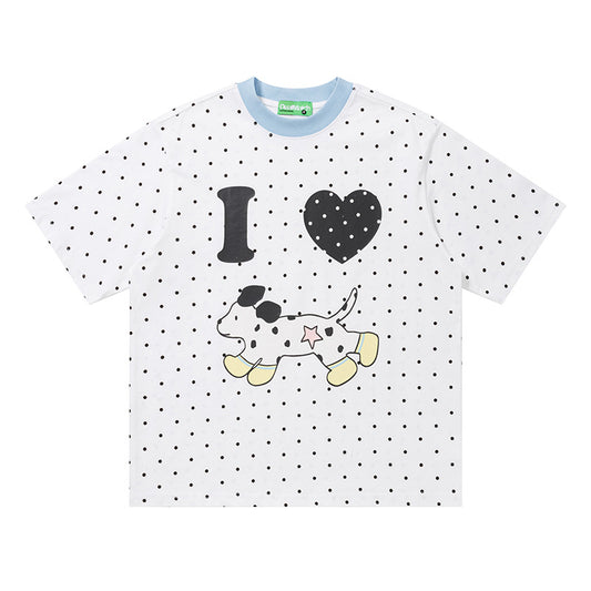 Polka Dot Dog Graphic Oversized T-Shirt Short Sleeve Crew Neck Casual Summer Couple Streetwear Tee | Polka Dog Tee - Seldom Seen Styles