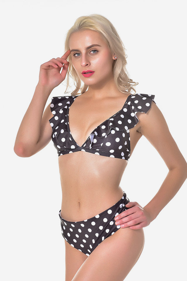 Polka Dot High Waist Ruffle Bikini - Seldom Seen Styles