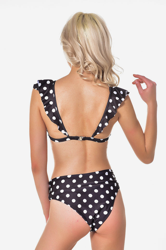 Polka Dot High Waist Ruffle Bikini - Seldom Seen Styles