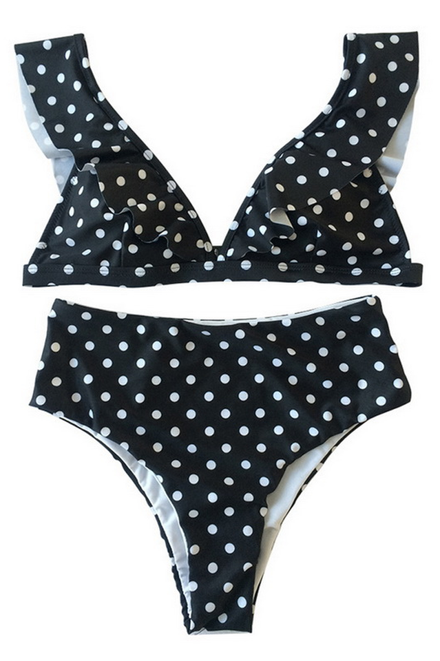 Polka Dot High Waist Ruffle Bikini - Seldom Seen Styles