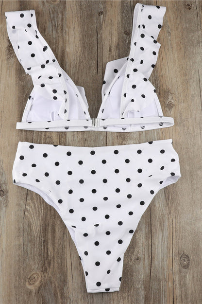 Gepunkteter Bikini mit hoher Taille und Rüschen