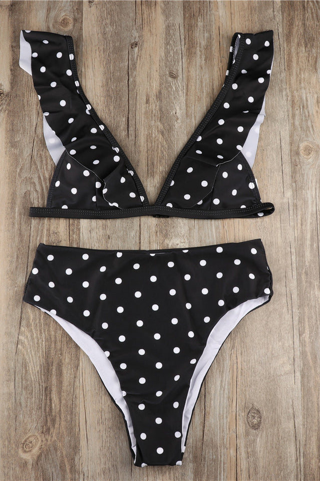 Polka Dot High Waist Ruffle Bikini - Seldom Seen Styles