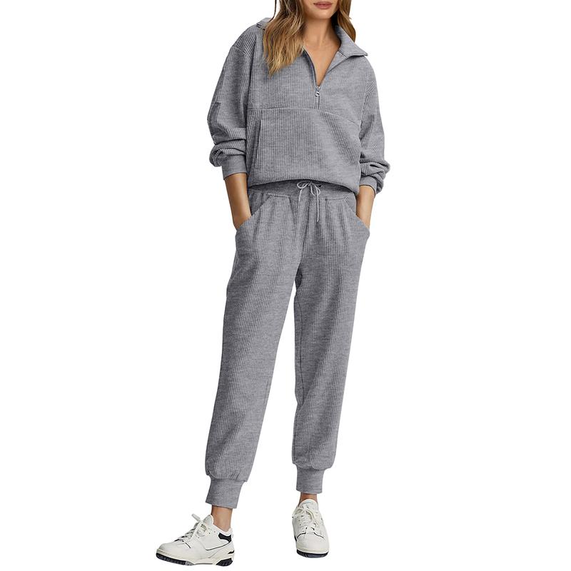 Women's 2-Piece Sweatsuits Set Long Sleeve Half Zip Pullover Sweatshirt Joggers Pants Comfy Outfits Soft Tracksuit Athletic Training Apparel with Front Pocket &amp; Elastic Waistband - Seldom Seen Styles