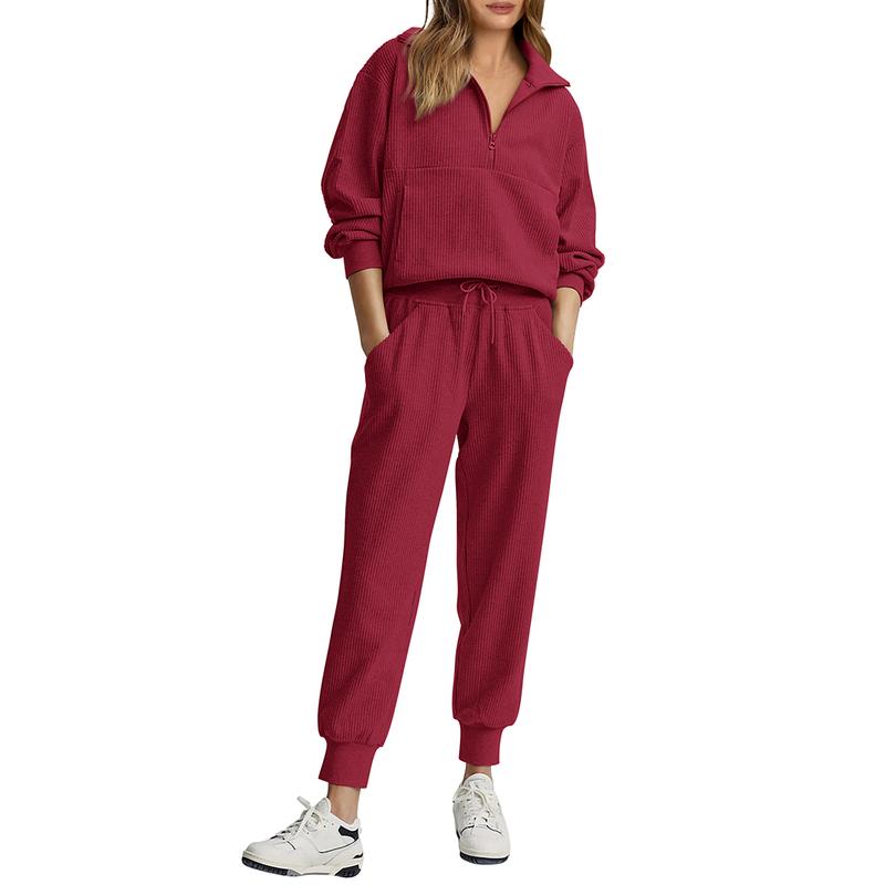 Women's 2-Piece Sweatsuits Set Long Sleeve Half Zip Pullover Sweatshirt Joggers Pants Comfy Outfits Soft Tracksuit Athletic Training Apparel with Front Pocket &amp; Elastic Waistband - Seldom Seen Styles