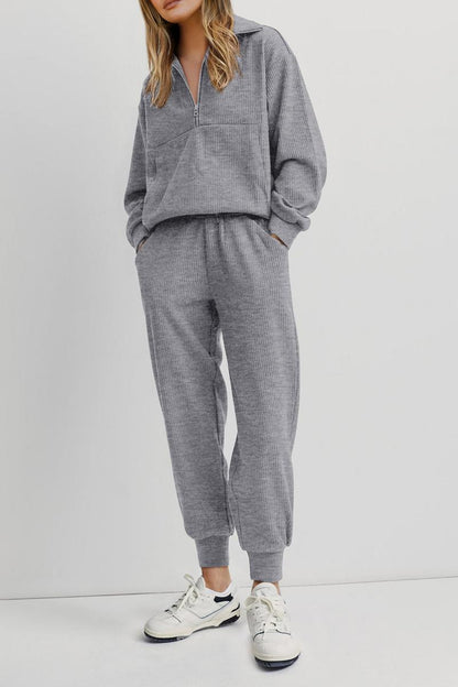 PrettyGarden Damen 2-teiliges Trainingsanzug-Set, Langarm, Halbreißverschluss, Pullover, Sweatshirt, Jogginghose, bequeme Outfits, weicher Trainingsanzug, Damenbekleidung, Overall