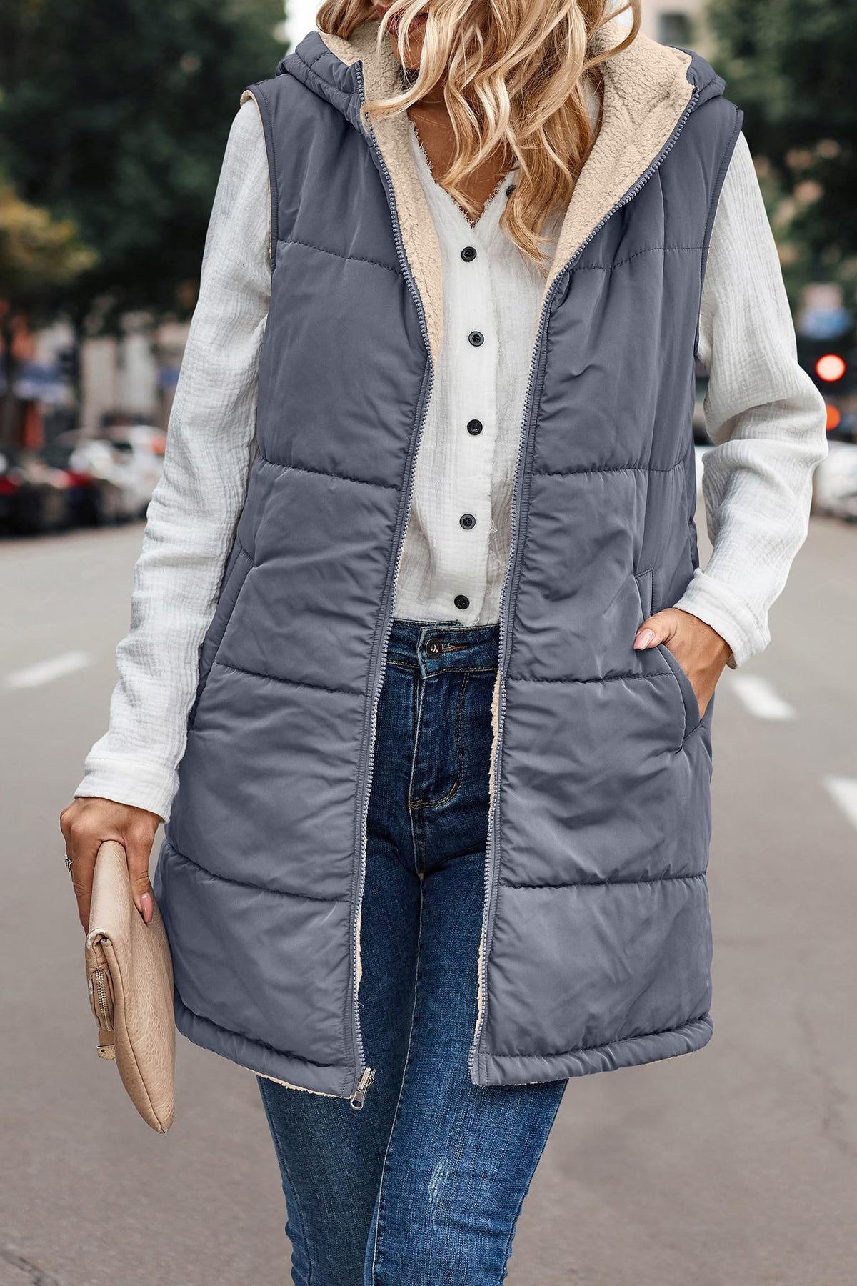 PrettyGarden Women's Warm Reversible Vests Sleeveless Fleece Basic Jacket Zip Up Coat Long Outerwear With Pockets And Hoodie Casual Outfit#Hoodieing - Seldom Seen Styles