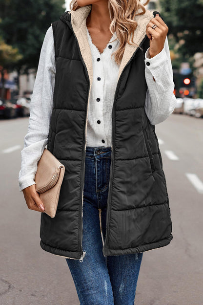 PrettyGarden Women's Warm Reversible Vests Sleeveless Fleece Basic Jacket Zip Up Coat Long Outerwear With Pockets And Hoodie Casual Outfit#Hoodieing
