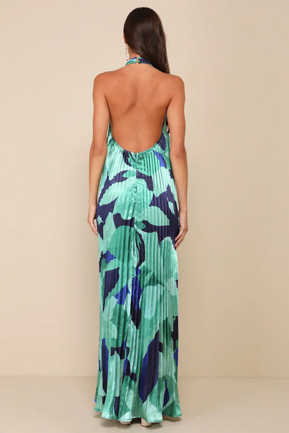 Robe longue plissée imprimée coupe tente