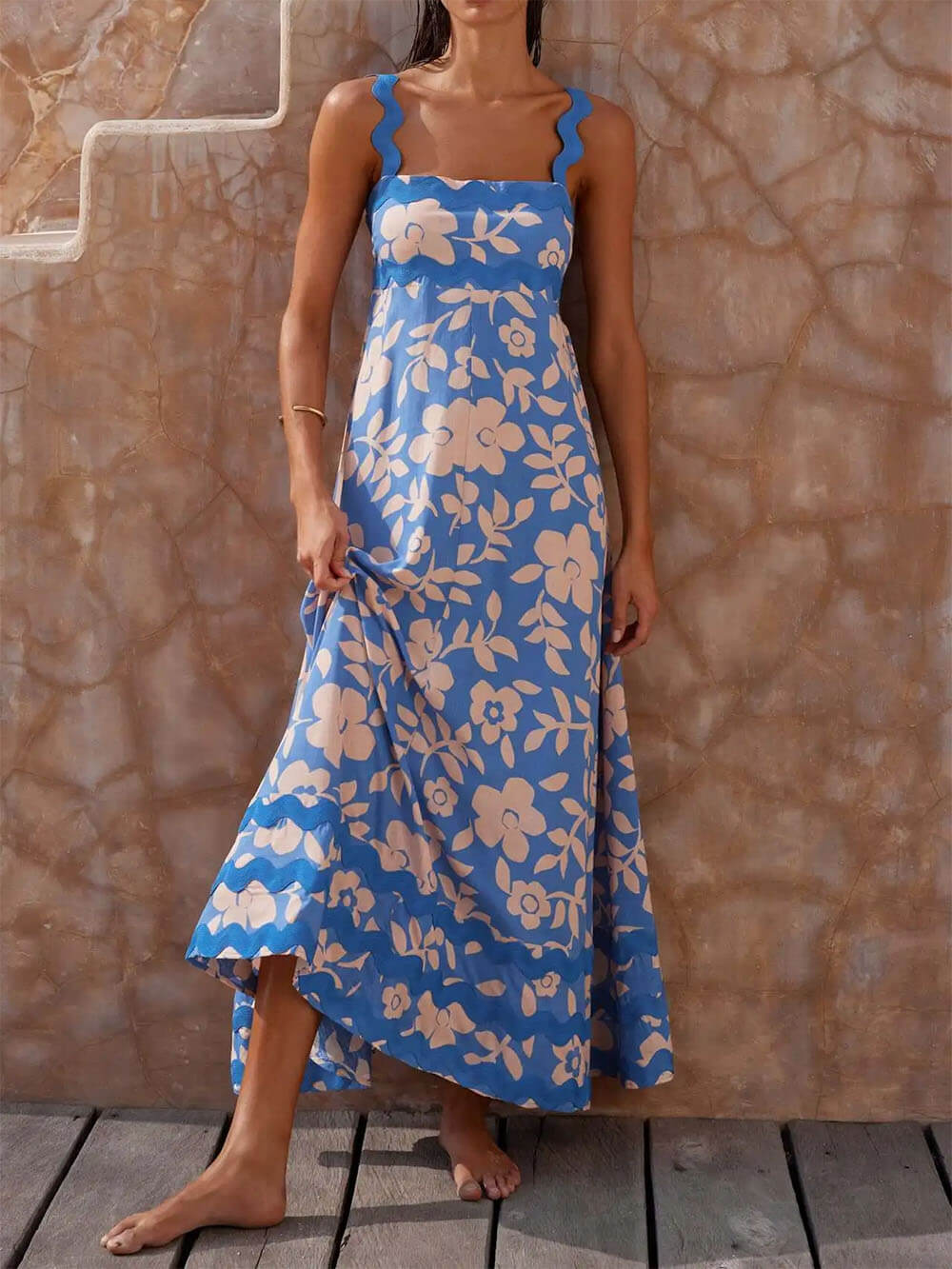 Printed Square Neck Strap Maxi Dress - Seldom Seen Styles