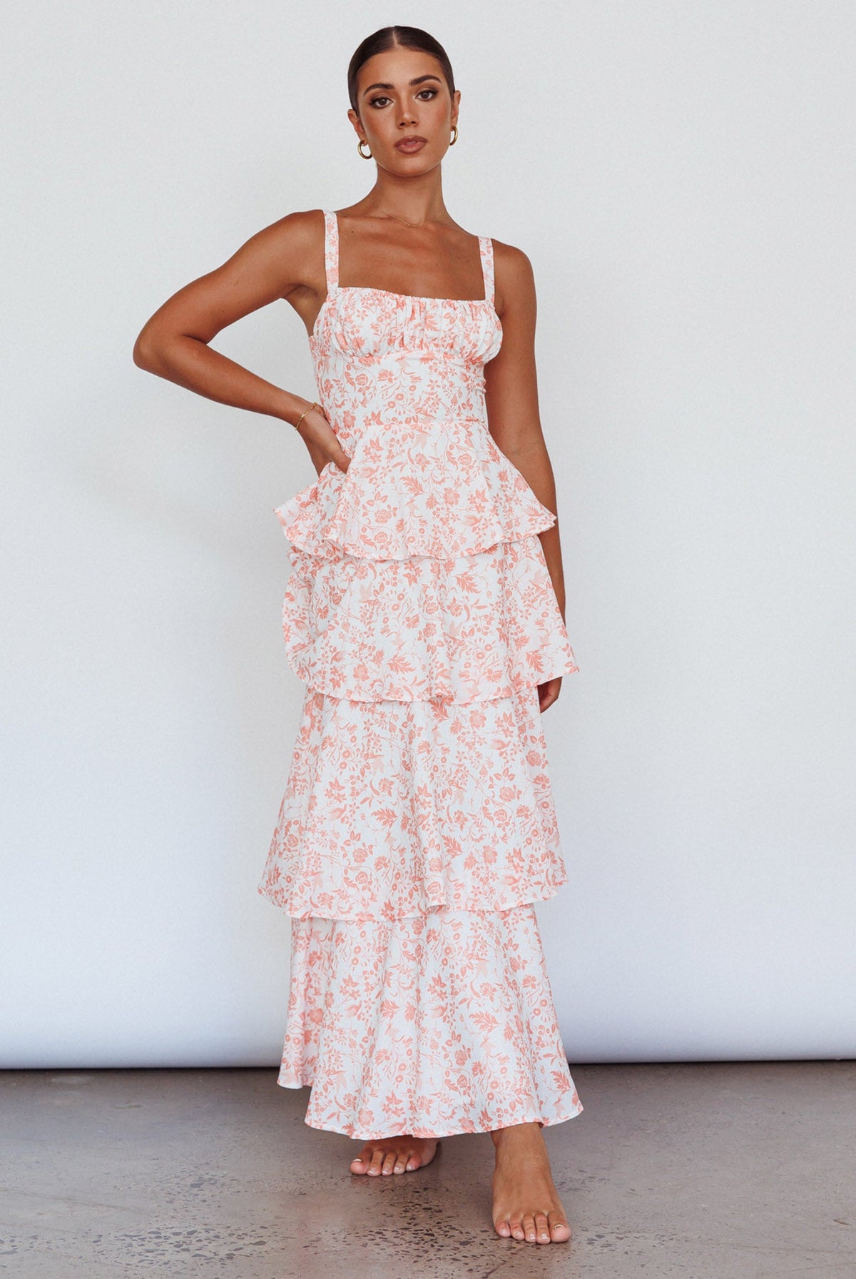 Provence Bloom Tiered Midi Dress Floral Orange - Seldom Seen Styles