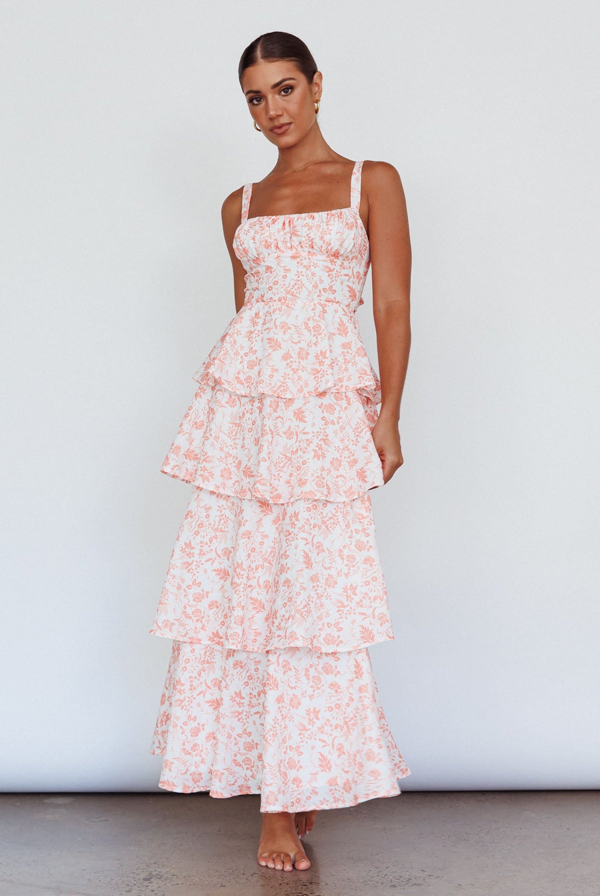 Provence Bloom Tiered Midi Dress Floral Orange - Seldom Seen Styles