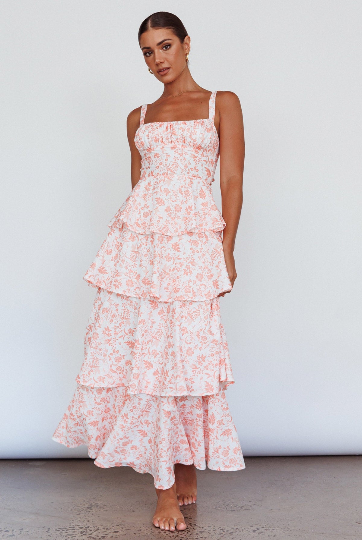 Provence Bloom Tiered Midi Dress Floral Orange - Seldom Seen Styles
