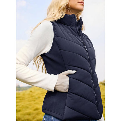 Doudoune sans manches pour femme avec fermeture éclair, col montant, matelassée, gilet chaud d'hiver avec poches