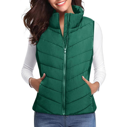Doudoune sans manches pour femme avec fermeture éclair, col montant, matelassée, gilet chaud d'hiver avec poches