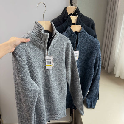 Pulled and thickened 25 autumn and winter men's casual zipper knitted sweater Men's Quarter-Zip Sweater