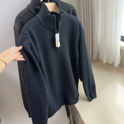 Pulled and thickened 25 autumn and winter men's casual zipper knitted sweater Men's Quarter-Zip Sweater