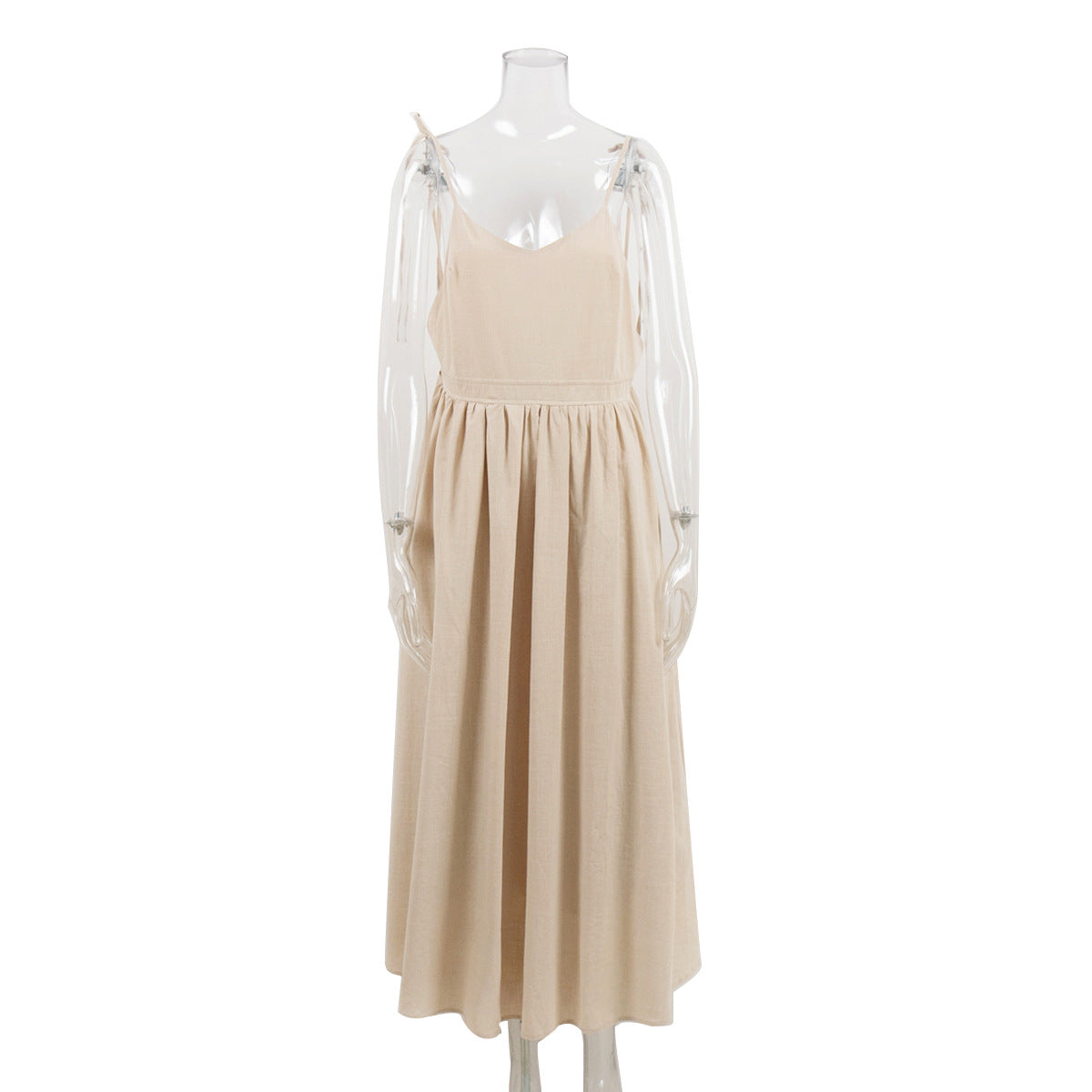 Pure cotton V-neck suspender skirt women's spring new temperament elegant sexy strap backless dress - Seldom Seen Styles