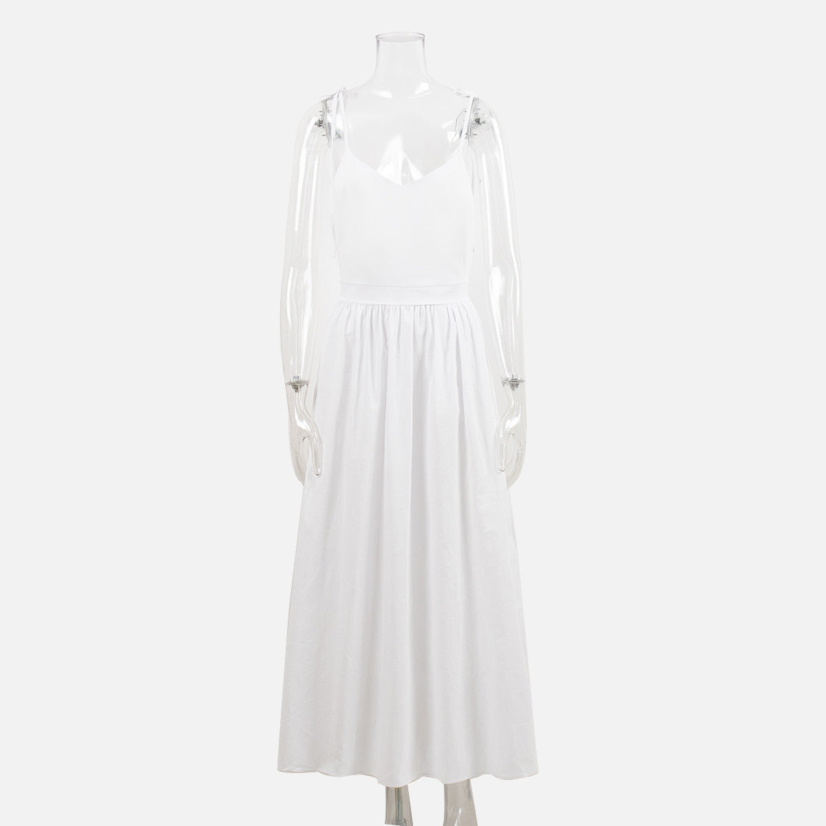 Pure cotton V-neck suspender skirt women's spring new temperament elegant sexy strap backless dress - Seldom Seen Styles