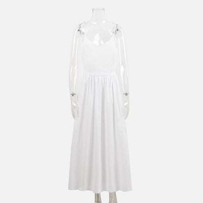 Pure cotton V-neck suspender skirt women's spring new temperament elegant sexy strap backless dress