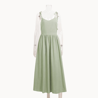 Pure cotton V-neck suspender skirt women's spring new temperament elegant sexy strap backless dress