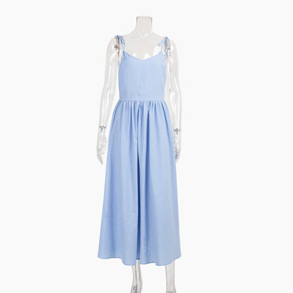 Pure cotton V-neck suspender skirt women's spring new temperament elegant sexy strap backless dress