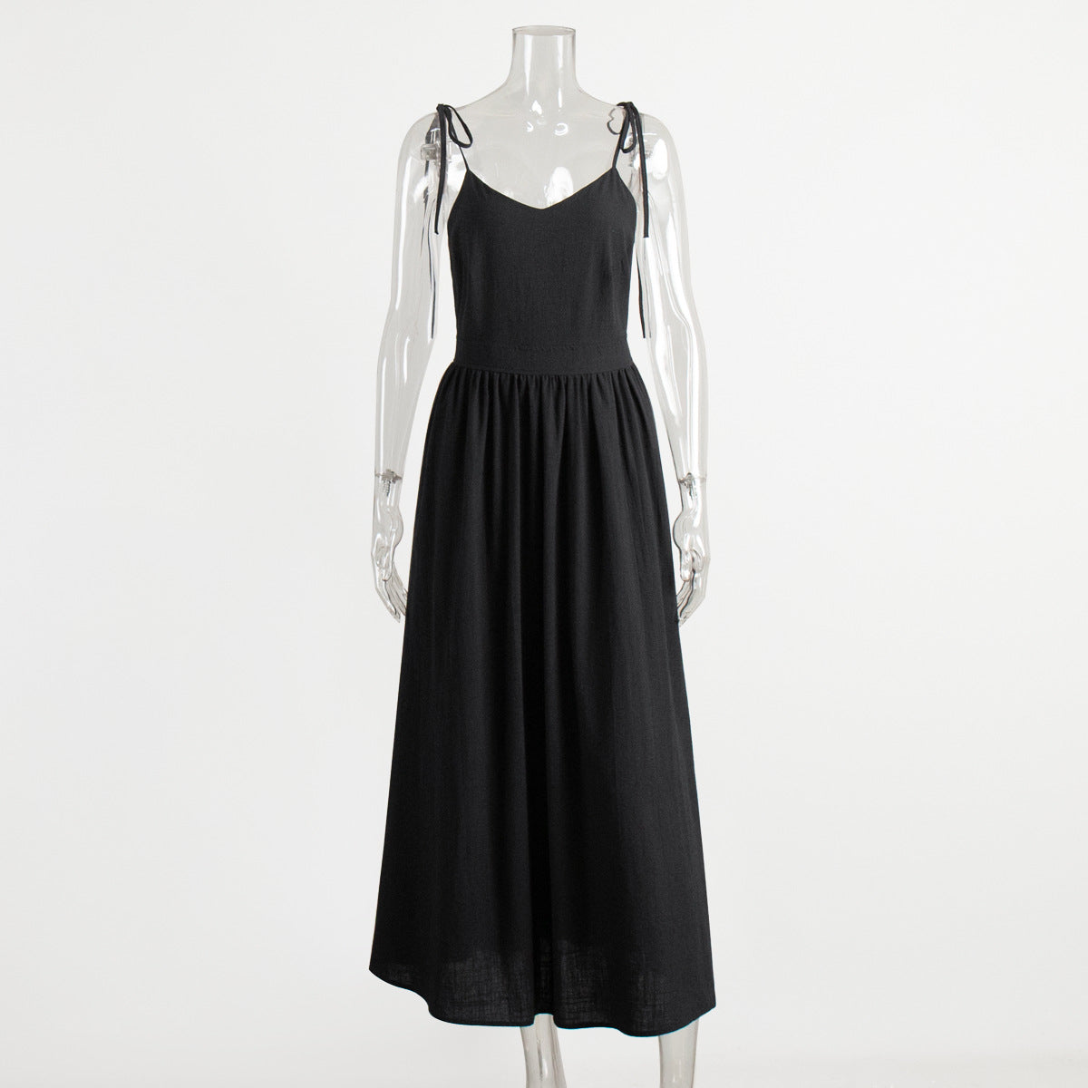 Pure cotton V-neck suspender skirt women's spring new temperament elegant sexy strap backless dress - Seldom Seen Styles
