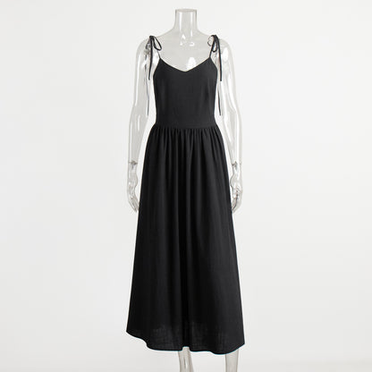 Pure cotton V-neck suspender skirt women's spring new temperament elegant sexy strap backless dress