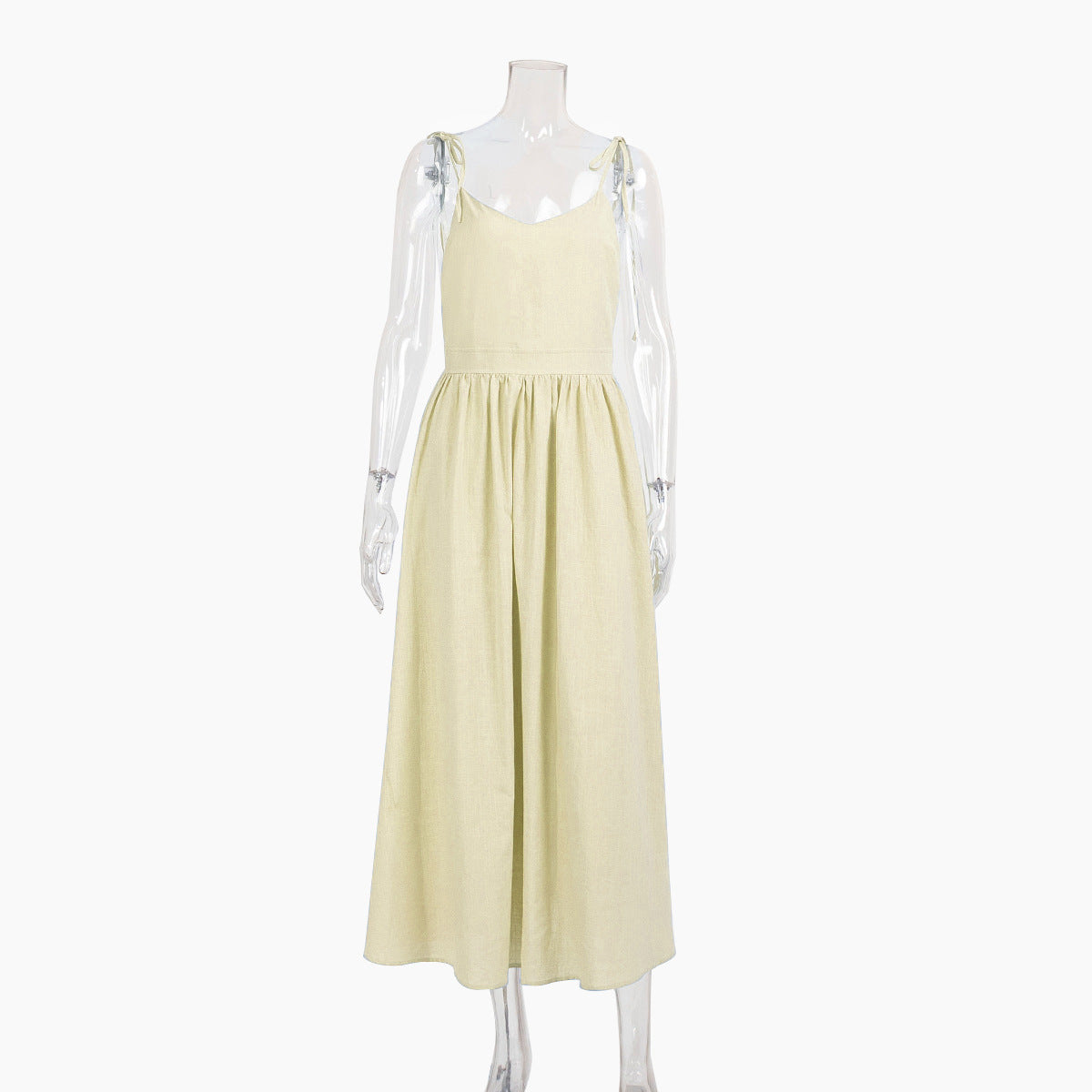 Pure cotton V-neck suspender skirt women's spring new temperament elegant sexy strap backless dress - Seldom Seen Styles