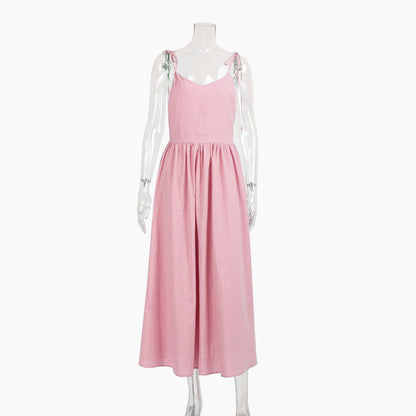 Pure cotton V-neck suspender skirt women's spring new temperament elegant sexy strap backless dress