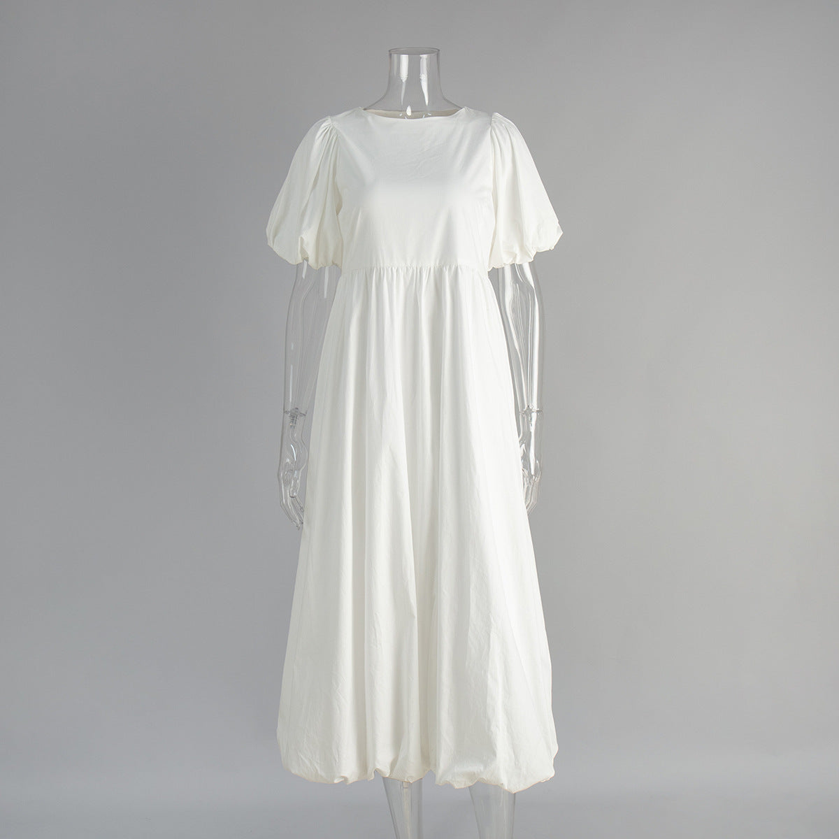 Pure cotton crew neck puff sleeve dress spring and summer new solid color loose casual dress for women - Seldom Seen Styles