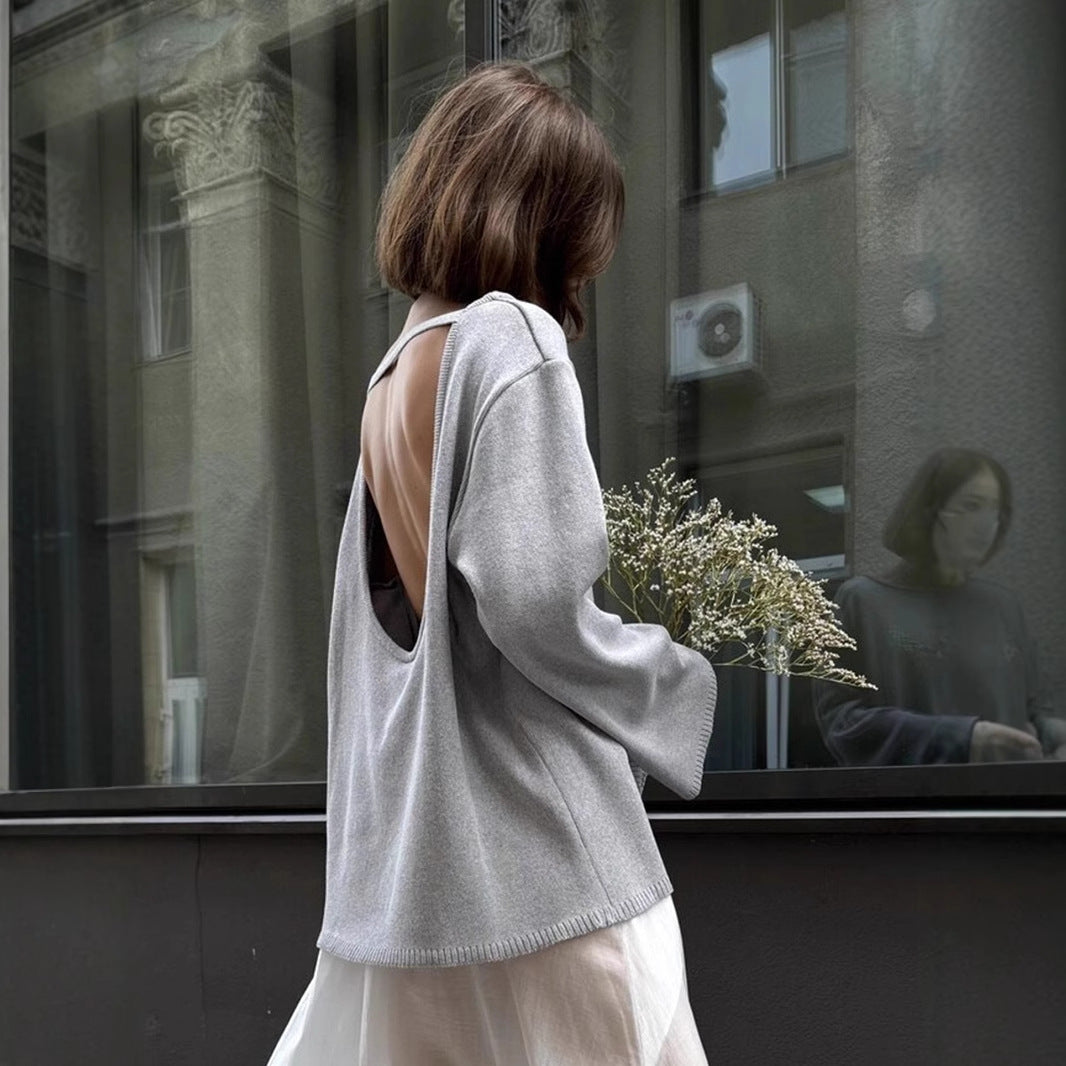 Pure cotton pullover sweater autumn and winter new temperament loose lazy sexy backless knitted sweater - Seldom Seen Styles