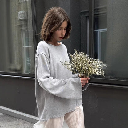 Pure cotton pullover sweater autumn and winter new temperament loose lazy sexy backless knitted sweater