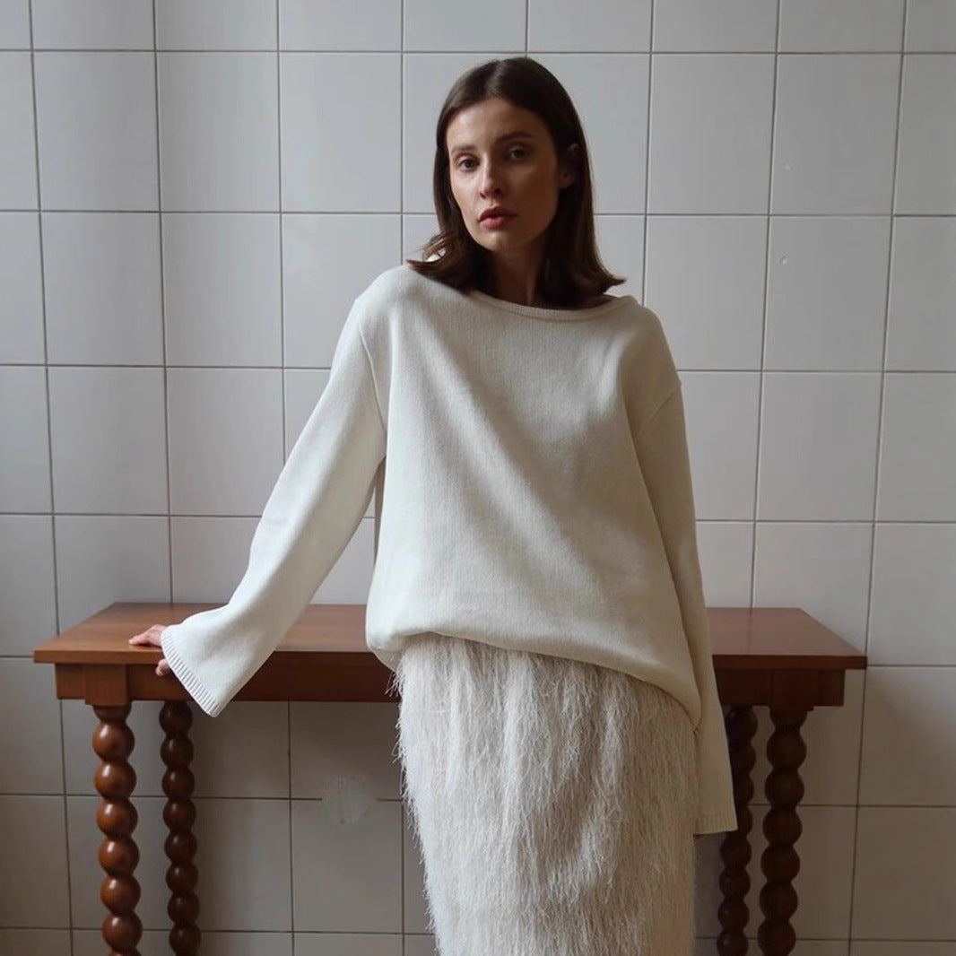 Pure cotton pullover sweater autumn and winter new temperament loose lazy sexy backless knitted sweater - Seldom Seen Styles