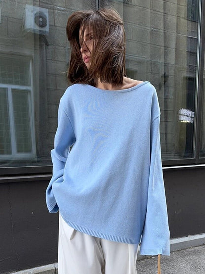Pure cotton pullover sweater autumn and winter new temperament loose lazy sexy backless knitted sweater