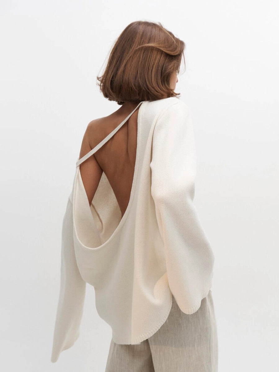 Pure cotton pullover sweater autumn and winter new temperament loose lazy sexy backless knitted sweater - Seldom Seen Styles