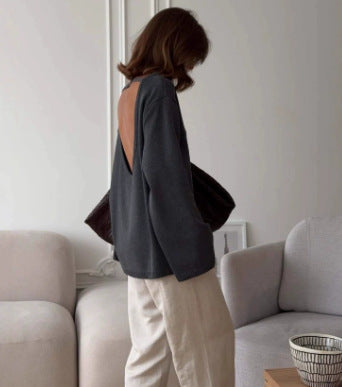 Pure cotton pullover sweater autumn and winter new temperament loose lazy sexy backless knitted sweater - Seldom Seen Styles